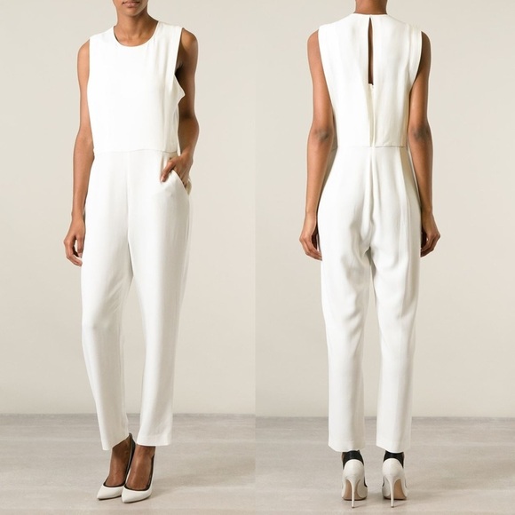 Theory Remaline Spiaggia Stretch Crepe Jumpsuit White Size 10 - Picture 1 of 9